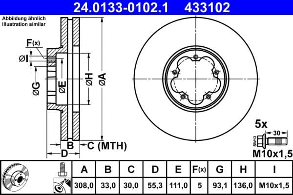 Brake disc Voor Links/Rechts past: FORD TOURNEO CUSTOM V362, TRANSIT CUSTOM V362, TRANSIT V363 1.0H-2.2D 09.12-