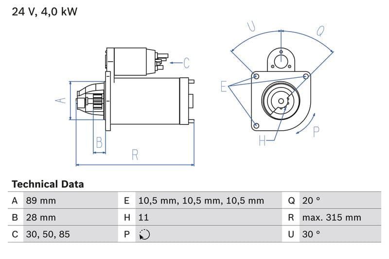 Starter (24V, 4kW, gereviseerd) past: MAN HOCL, LION S INTERCITY, LION´S CITY, LION´S CLASSIC, NL, NM, SÜ, TGA, TGL I, TGM I  TEMSA MD D0826LOH10-D0836LUH51 05.00-