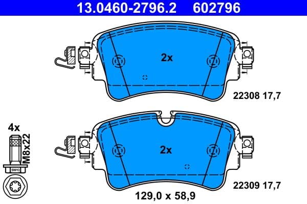 Remblokken set Achter (met remklauw geleidingsbouten), past: AUDI A4 ALLROAD B9, A4 B9, A5, A6 ALLROAD C8, A6 C8, A7, A8 D5, Q5, Q7  VW TOUAREG 1.4-4.0H 01.15-