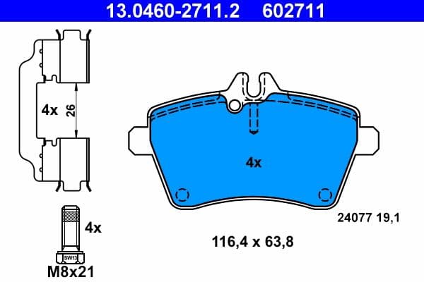 Remblokken set Voor (met extra's  met remklauw geleidingsbouten), past: MERCEDES A (W169), B SPORTS TOURER (W245) 1.5-2.0D 09.04-06.12
