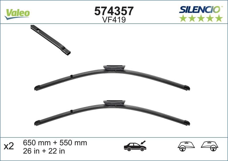 Wisserblad voegloos Voor met spoiler (2pcs) VF419 Silencio Xtrm 650/550mm past: RENAULT GRAND SCENIC II, SCENIC II 06.03-12.09