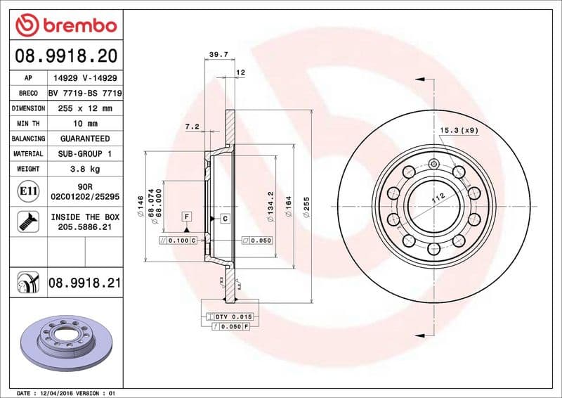 Brake disc Achter Links/Rechts past: AUDI A4 B6, A4 B7, A4 B8  SEAT EXEO, EXEO ST  VW PASSAT B5.5 1.6-3.0D 10.00-12.15