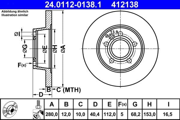Brake disc Achter Links/Rechts past: SEAT ALHAMBRA  VW SHARAN, TRANSPORTER T4 1.8-2.8 07.90-03.10