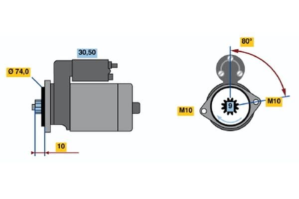 Starter (12V, 1kW, gereviseerd) past: TOYOTA COROLLA, PASEO, STARLET, TERCEL 1.3/1.4/1.5 12.89-02.00