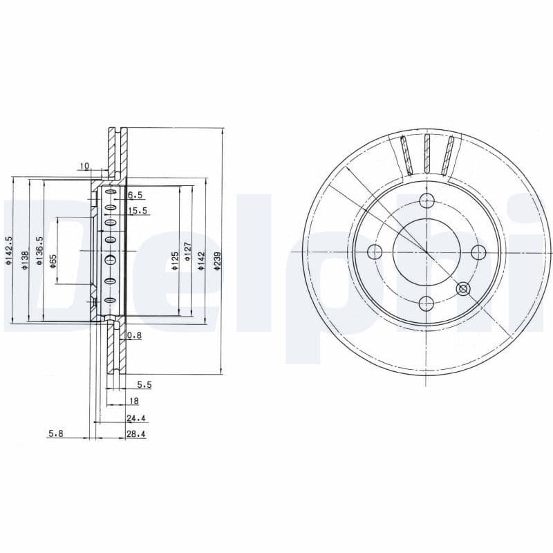 Remschijf set (2 stuks) Voor Links/Rechts past: SEAT AROSA  VW LUPO I, POLO, POLO III, POLO III CLASSIC 1.0-1.9D 10.94-07.05