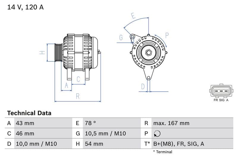 Dynamo (14V, 120A, gereviseerd) past: VOLVO C30, C70 II, S40 II, V50  FORD C-MAX, FIESTA V, FOCUS C-MAX, FOCUS II, FUSION, KUGA I  MAZDA 3 1.6D/2.0D 10.03-05.13