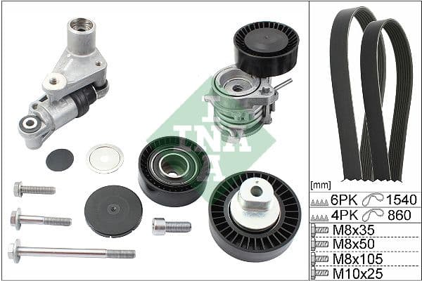 V-snaren set (met rollen) past: BMW 3 (E46), 5 (E39), X5 (E53), Z4 (E85) 2.0-3.0 01.96-12.07