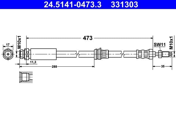 Remleiding/slang flexibel Voor Links/Rechts (lengte 473mm, M10x1/M10x1) past: FORD FIESTA, FIESTA V  MAZDA 2 1.0-2.0 11.01-11.13