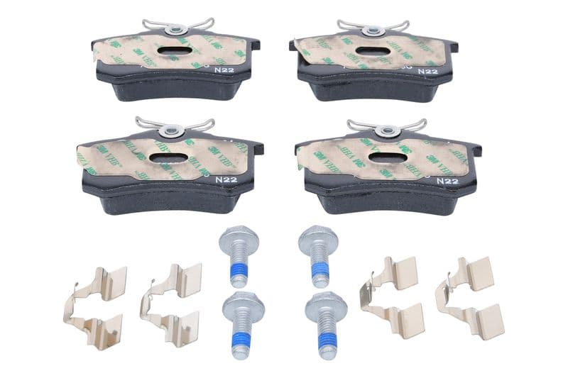 Remblokken set Achter (met extra's  met remklauw geleidingsbouten), past: AUDI A2, A3, A4 B5, TT  RENAULT MEGANE I, MEGANE II, THALIA II, TWINGO II  SEAT AROSA, CORDOBA 1.0-3.2 05.86-