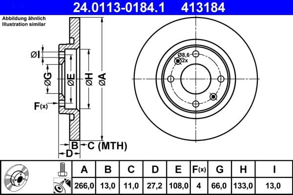 Brake disc Voor Links/Rechts past: CITROEN BERLINGO, C-ELYSEE, C2, C2 ENTERPRISE, C3 I, C3 II, C4 CACTUS  PEUGEOT 301, PARTNER 1.1-Electric 06.96-