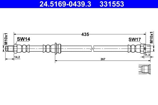 Remleiding/slang flexibel Achter Links/Rechts (lengte 435mm, M10x1/M10x1) past: BMW X5 (E70), X5 (F15, F85), X6 (E71, E72), X6 (F16, F86) 2.0D-4.8 10.06-07.19