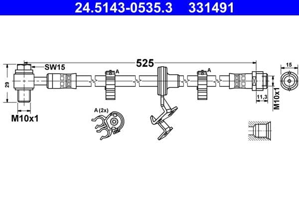 Remleiding/slang flexibel Voor Links (lengte 525mm, M10x1/M10x1) past: MERCEDES M (W163) 2.3-5.4 02.98-06.05
