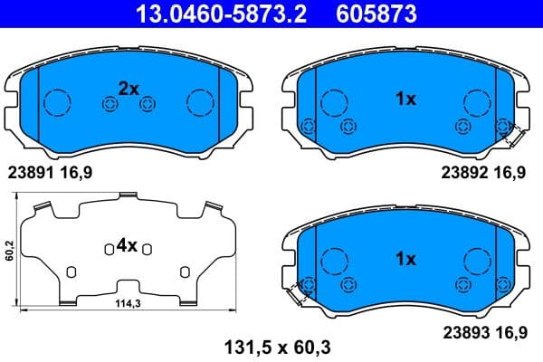 Remblokken set Voor (met een dempingskussen), past: HYUNDAI COUPE II, ELANTRA III, ELANTRA IV, SONATA IV, SONATA V, TIBURON, TUCSON  KIA MAGENTIS I, MAGENTIS II, SOUL I 1.6-2.7 01.01-12.18