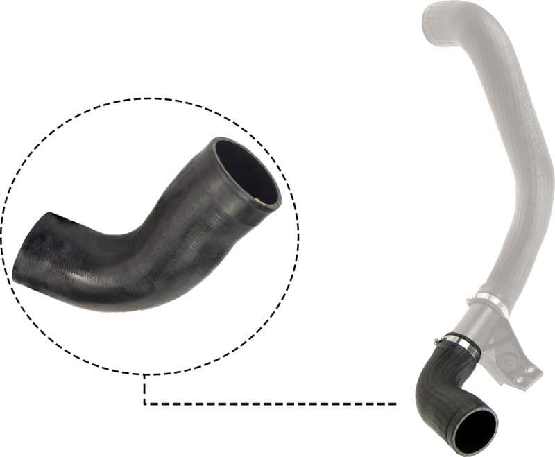 Intercooler slang Links (Top/Uitlaatzijde, diameter 60/60,5mm, lengte 235mm, zwart, U-bocht) past: MERCEDES SPRINTER 2-T (B901, B902), SPRINTER 3-T (B903), SPRINTER 4-T (B904) 2.1D-2.7D 02.95-05.06