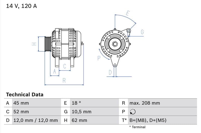 Dynamo (14V, 120A, gereviseerd) past: ALFA ROMEO 147, 156, 166  FIAT BRAVA, BRAVO I, BRAVO II, DOBLO, IDEA, MAREA, MULTIPLA, PUNTO, STILO  LANCIA KAPPA, LYBRA, MUSA 1.9D/2.4/2.4D 07.96-