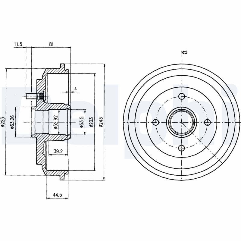 Brake drum Achter past: FORD ESCORT III, ESCORT IV, ESCORT IV EXPRESS, FIESTA, FIESTA IV, FIESTA V, FUSION, ORION I, ORION II  MAZDA 2 1.1-1.8D 09.80-12.12