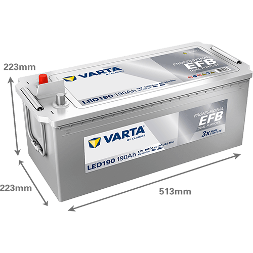 Batterij VARTA 12V 190Ah (EN) PROFESSIONAL DUAL PURPOSE EFB L+ 513x223x223mm, B00 - geen montageflens efb/tweeledig doel