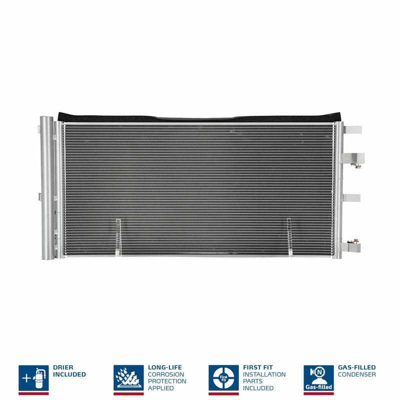 A/C condensator (met droger, (EN) additional fitting elements) past: FORD TOURNEO CUSTOM V362, TRANSIT COURIER B460, TRANSIT CUSTOM V362, TRANSIT V363 1.5D-2.2D 09.12-