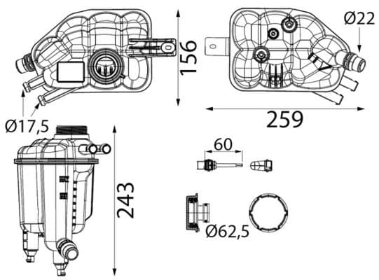 Koelvloeistof expansievat (met stekker, met niveausensor) past: LAND ROVER RANGE ROVER EVOQUE 12.18-