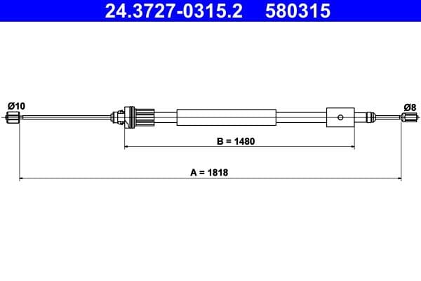 Handremkabel Achter Rechts (1818mm) past: CITROEN BERLINGO  PEUGEOT PARTNER, PARTNER ORIGIN 1.1-Electric 05.96-12.15