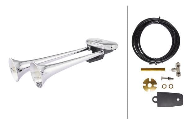 Fanfare (24V, 78-80-160-415mm, 300-350Hz, 115dB, signaal toon: hoog/laag, chroom)