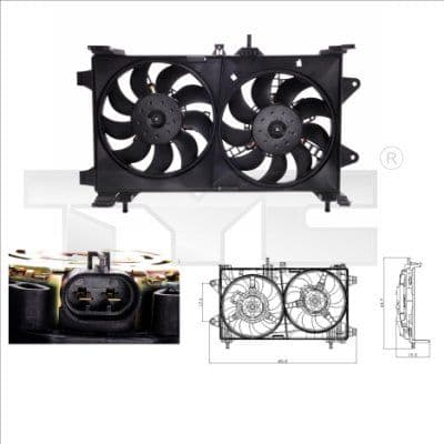 Radiatorventilator Links/Rechts (met huisvesting) past: FIAT PUNTO 1.3D/1.8/1.9D 09.99-03.12