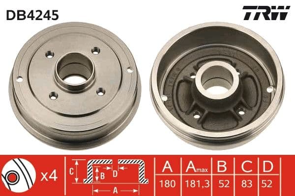 Brake drum Achter past: DACIA LOGAN EXPRESS, LOGAN MCV  RENAULT 19 I, 19 I CHAMADE, 19 II, 19 II CHAMADE, CLIO I, CLIO II, LOGAN I, SUPER 5, THALIA I, THALIA II, TWINGO I 1.1-1.9D 10.84-