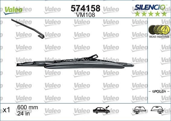 Wisserblad draaibaar Voor met spoiler (1pcs) VM108 Silencio 600mm past: IVECO DAILY IV, DAILY V  MERCEDES C (CL203), C T-MODEL (S203), C (W203), E (W213)  VOLVO S60 I, S80 I, V70 II, XC70 I 03.93-