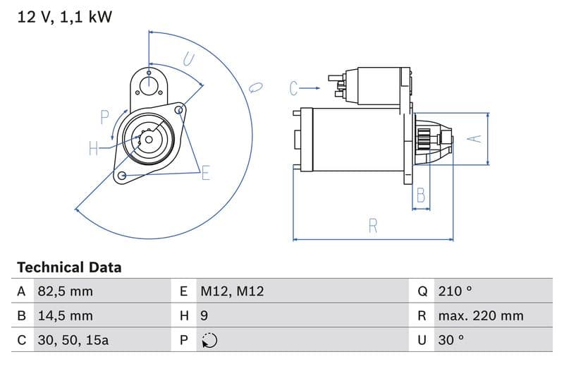 Starter (12V, 1,1kW, gereviseerd) past: AUDI 100 C4, 80 B3, 80 B4, A4 B5, A4 B6, A6 C4, A6 C5, CABRIOLET B3, COUPE B3  SKODA SUPERB I  VW PASSAT B5, PASSAT B5.5 1.4-2.0 08.86-03.08