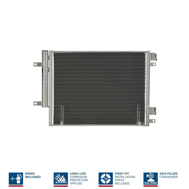 A/C condensator (met droger, (EN) additional fitting elements) past: OPEL KARL 1.0/1.0LPG 01.15-03.19