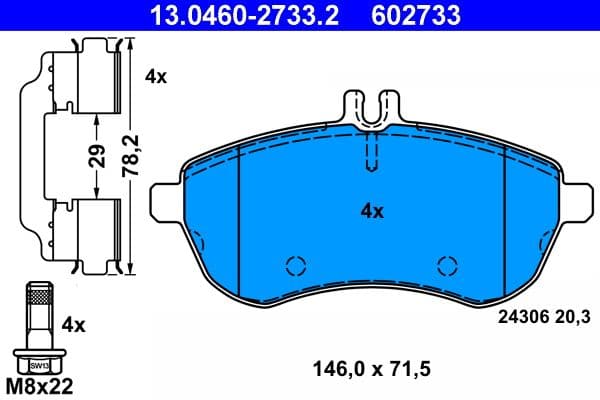 Remblokken set Voor (met extra's  met remklauw geleidingsbouten), past: MERCEDES C (C204), C T-MODEL (S204), C (W204), E (A207), E (C207), E T-MODEL (S212), E (W212), SLC (R172) 1.6-3.0 01.07-