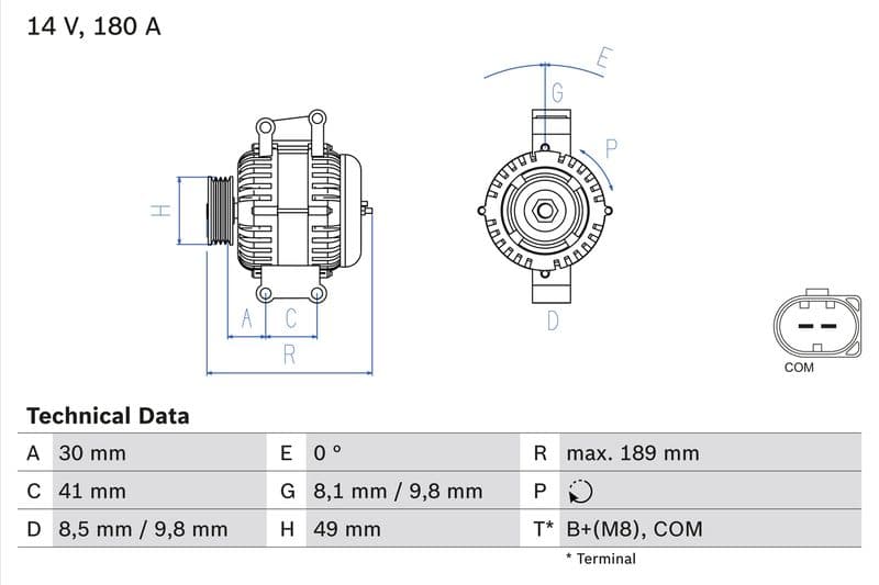 Dynamo (14V, 180A, gereviseerd) past: BMW 1 (E81), 1 (E87), 1 (E88), 3 (E90), 3 (E91), 3 (E92), 3 (E93), 5 (E60), 5 (E61) 1.6/2.0/3.0 09.06-12.13