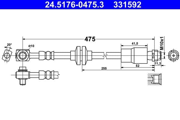 Remleiding/slang Voor Links (lengte 475mm,diameter 10mm, M10x1/M10x1) past: CHEVROLET TRAX  OPEL MOKKA / MOKKA X 1.4-1.8 06.12-
