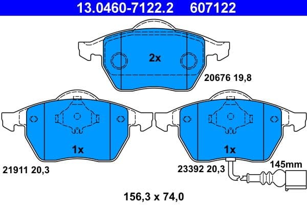 Remblokken set Voor , past: AUDI A3, A4 B5, TT  SEAT LEON, TOLEDO II  SKODA OCTAVIA I  VW BORA, BORA I, GOLF IV, NEW BEETLE, POLO, POLO IV 1.2-3.2 11.94-