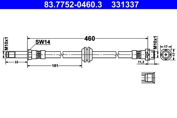 Remleiding/slang flexibel Voor Links/Rechts (lengte 460mm, M10x1/M10x1) past: BMW 3 (E46) 2.5/3.0/3.0D 01.00-05.05