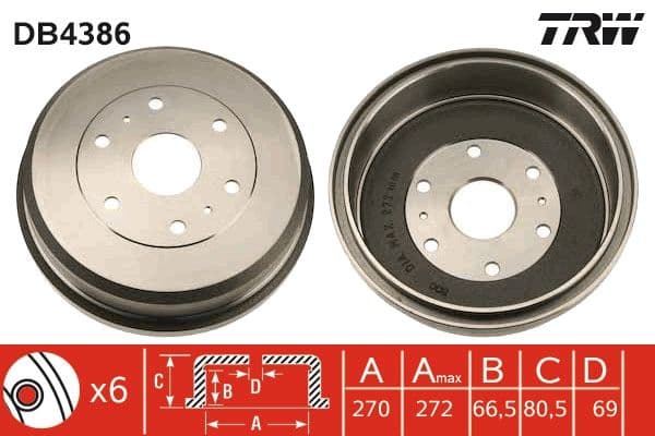 Brake drum Achter past: TOYOTA GRANVIA, HIACE IV, HIACE V 2.4-3.0D 08.95-