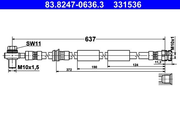 Remleiding/slang (lengte 637mm,diameter 10mm, M10x1  1,5/M10x1) past: AUDI A3, A3 ALLSTREET, Q2, Q3, TT  CUPRA ATECA, FORMENTOR, LEON, LEON SPORTSTOURER, TERRAMAR  SEAT ATECA 1.0-Electric 12.10-