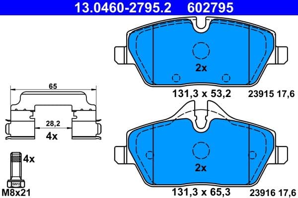 Remblokken set Voor , past: BMW 1 (E81), 1 (E82), 1 (E87), 1 (E88), 2 (F45)  MINI (F55), (F56), (F57), (R56), (R57), (R58), (R59), CLUBMAN (F54), CLUBMAN (R55) 1.2-Electric 06.04-