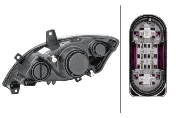 Koplamp Rechts (3*H7/PY21W/W21, elektrisch, met motor, met gloeilamp, kleur invoegen: verchroomd) past: MERCEDES VITO / VIANO W639 10.10-06.14