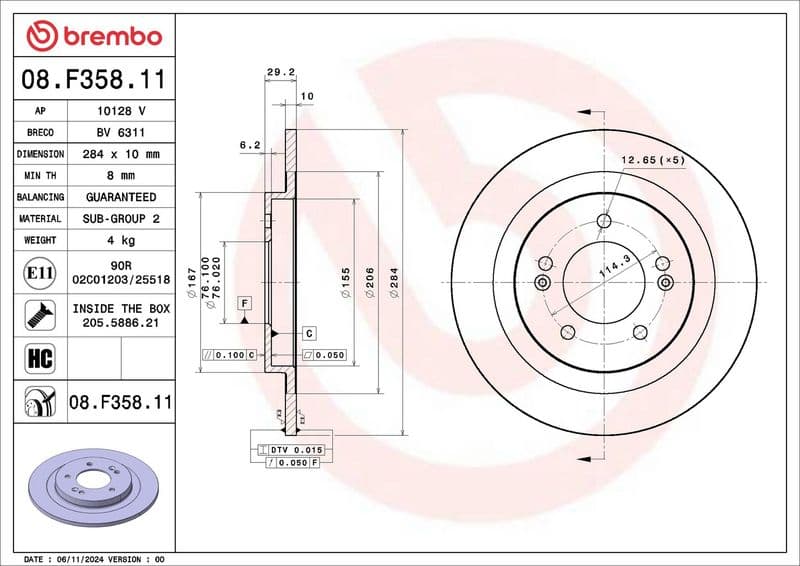 Brake disc Achter Links/Rechts past: HYUNDAI IONIQ  KIA NIRO, NIRO I, NIRO II 1.6H/Electric 03.16-