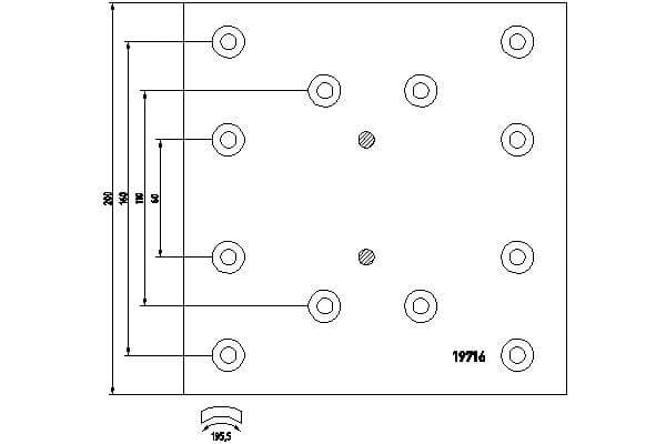 Brake shoe lining Achter (410x200. basis, (EN) does not contain rivets) past: IVECO EUROSTAR, EUROTECH MH, EUROTECH MP, EUROTRAKKER, 4, 5