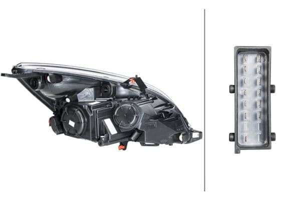 Koplamp Rechts (H1/H7/WY21W, met gloeilamp, kleur invoegen: verchroomd, kleur indicator: transparant) past: OPEL MERIVA B 01.14-06.17