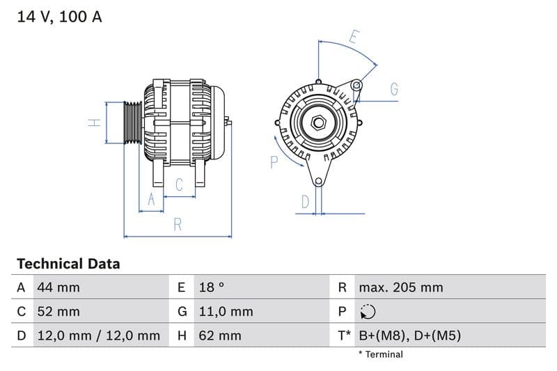 Dynamo (14V, 100A, gereviseerd) past: ALFA ROMEO 145, 146, 147, 156, GT  FIAT BRAVA, BRAVO I, DOBLO, IDEA, MAREA, MULTIPLA, PUNTO, STILO  LANCIA LYBRA, MUSA 1.9D/2.4D 09.96-