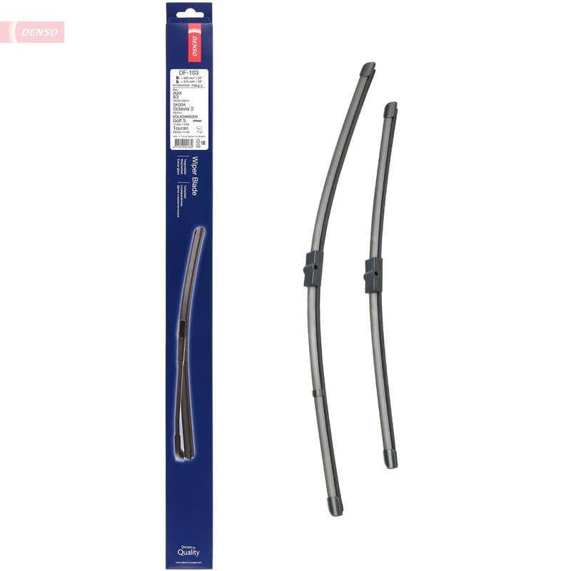 Wisserblad voegloos Voor met spoiler (2pcs) Flat Blades 600/475mm past: AUDI A3  SKODA OCTAVIA II  VW GOLF V, JETTA III, TOURAN 02.03-06.13