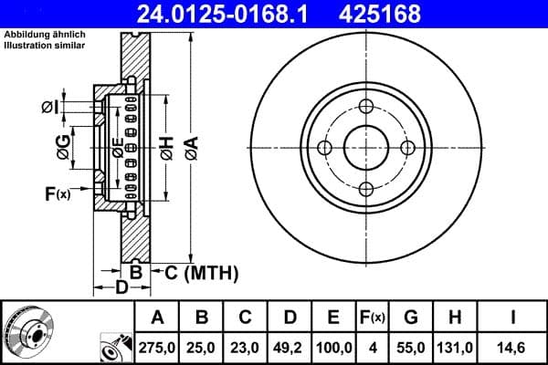 Brake disc Voor Links/Rechts past: TOYOTA COROLLA, COROLLA VERSO, MATRIX 1.8/2.0D 12.01-02.07