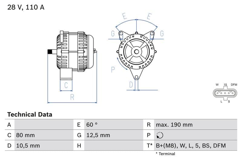 Dynamo (28V, 110A, gereviseerd) past: MAN LION´S STAR, TGA, TGL I, TGL II, TGM I, TGM II, TGS I, TGS II, TGX I, TGX II D0834LFL40-D2876LOH20 12.00-