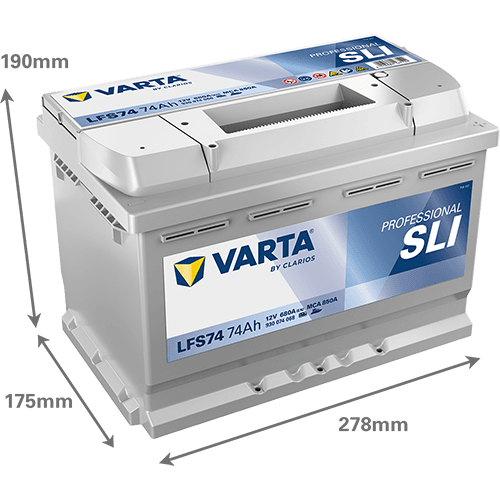 Batterij VARTA 12V 74Ah/680A (EN) PROFESSIONALl STARTER SLI (R+) 278x175x190 B13 - montageflens 10,5 mm (beginnen)