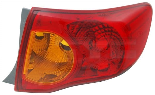 Achterlicht Rechts (extern, P21W/W21/5W, kleur indicator geel, kleur van het glas red) past: TOYOTA COROLLA SDN E15 10.06-06.10