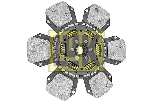 Koppelingsplaat/plaat keramiek (327mm  aantal peddels: 6) past: JOHN DEERE 1641, 2040S, 2140, 2140DT, 2141, 2251, 2251N, 2351, 2355N, 2541, 2555, 2650, 2650F, 2651, 2750 2WD, 2750 4WD, 2755, 2850