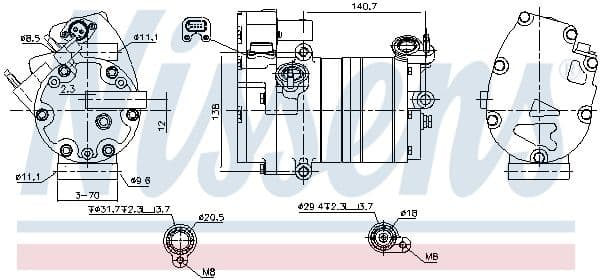 Airconditioning compressor past: VOLVO S60 III, S90 II, V60 II, V90 II, XC60 II, XC90 II 2.0-2.0H 06.15-